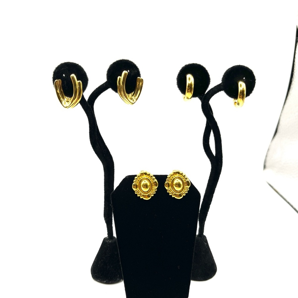 Monet Gold Hoop and Floral Wishbone Clip on Earrings Set